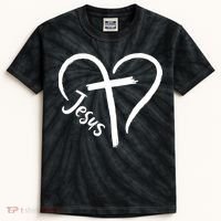 Jesus Cross Heart Kids Tie-Dye T-Shirt thumb 0