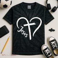 Jesus Cross Heart Kids Tie-Dye T-Shirt thumb 2