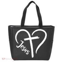 Jesus Cross Heart Tote Bag thumb 0