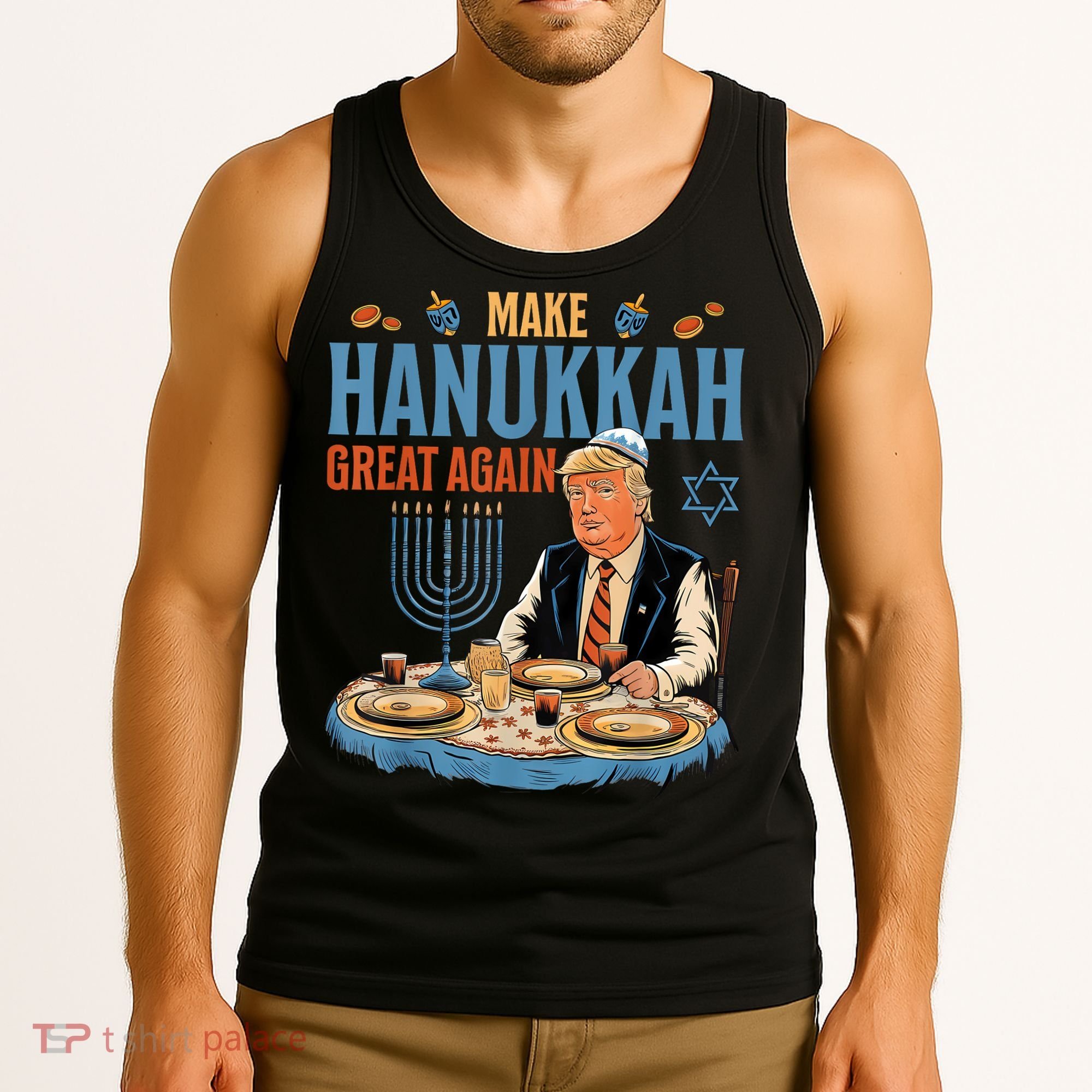 Jewish Celebrate Hanukkah Great Again President Trump Tank Top