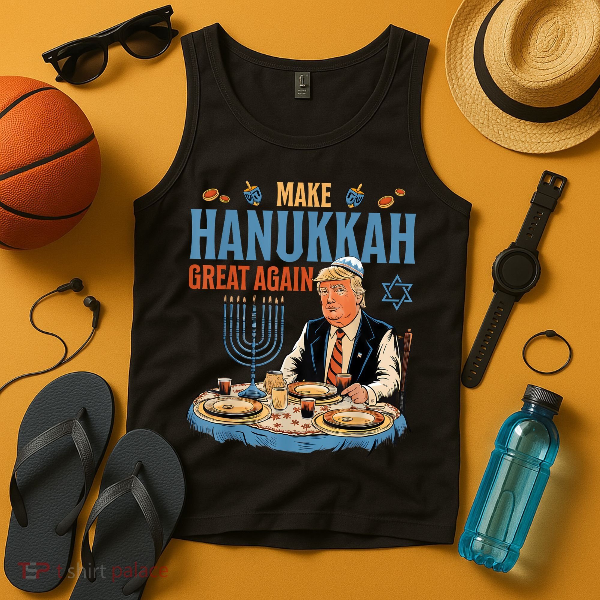 Jewish Celebrate Hanukkah Great Again President Trump Tank Top