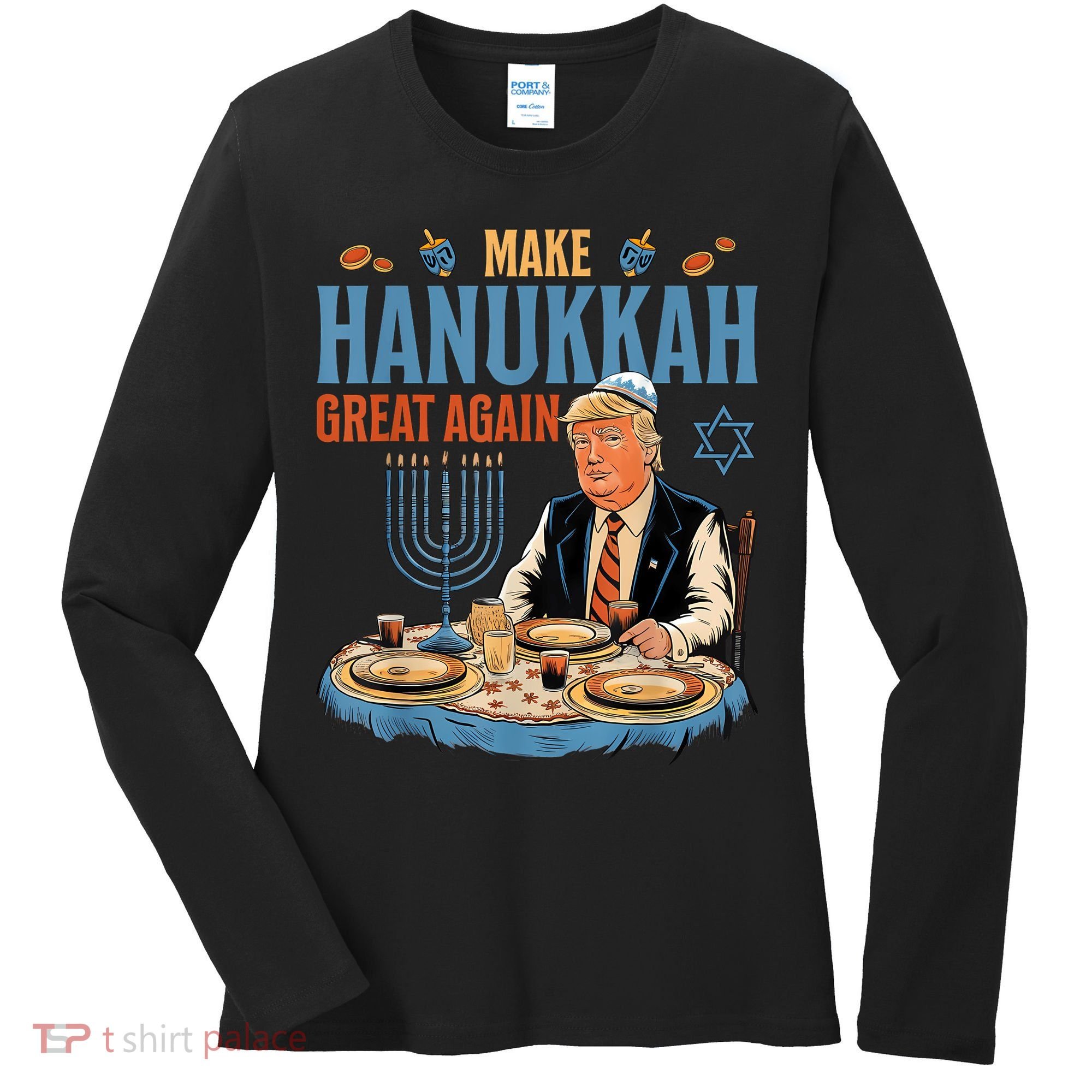 Jewish Celebrate Hanukkah Great Again President Trump Women's Long Sleeve Shirt