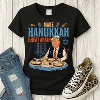 Jewish Celebrate Hanukkah Great Again President Trump Women's T-Shirt thumb 3