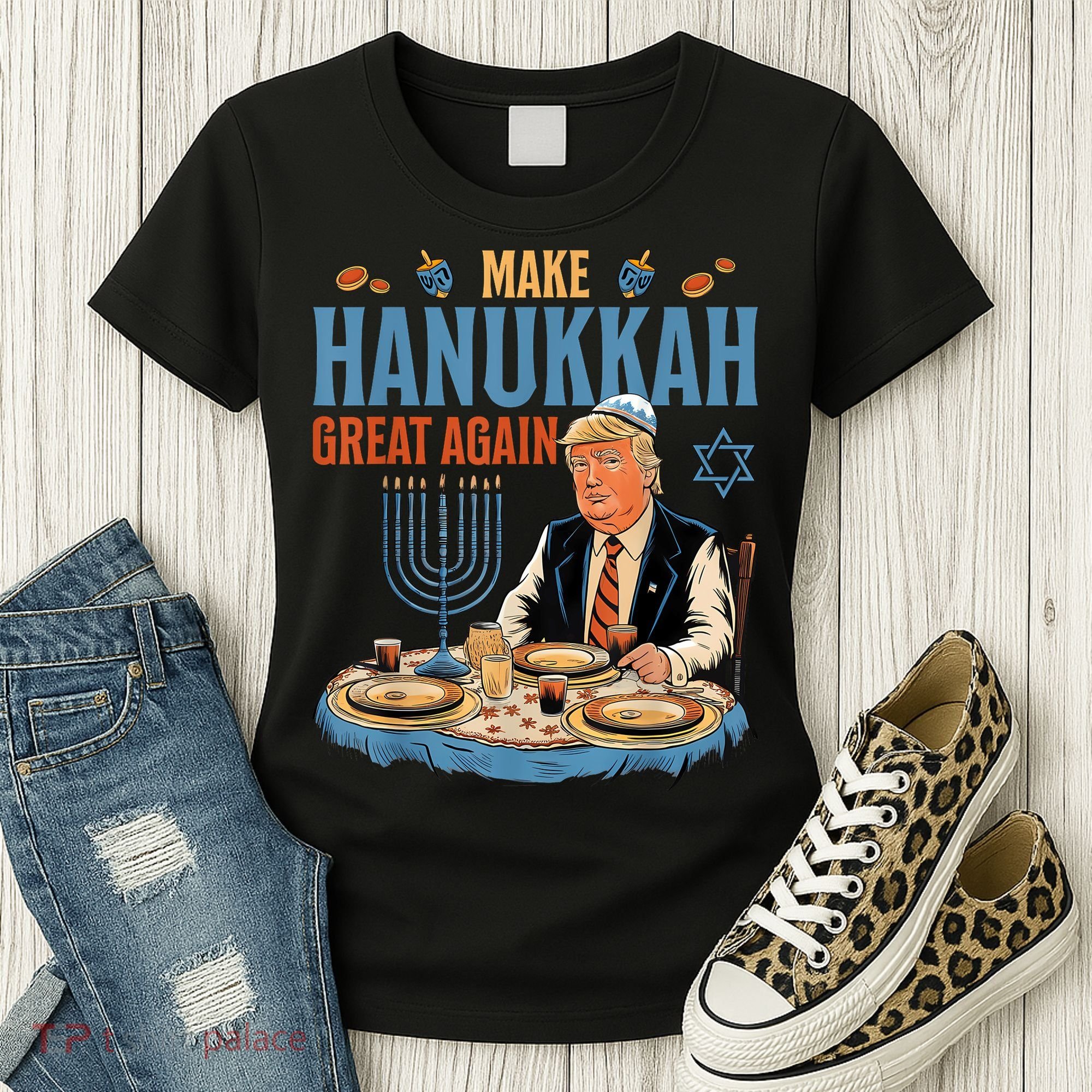 Jewish Celebrate Hanukkah Great Again President Trump Women's T-Shirt
