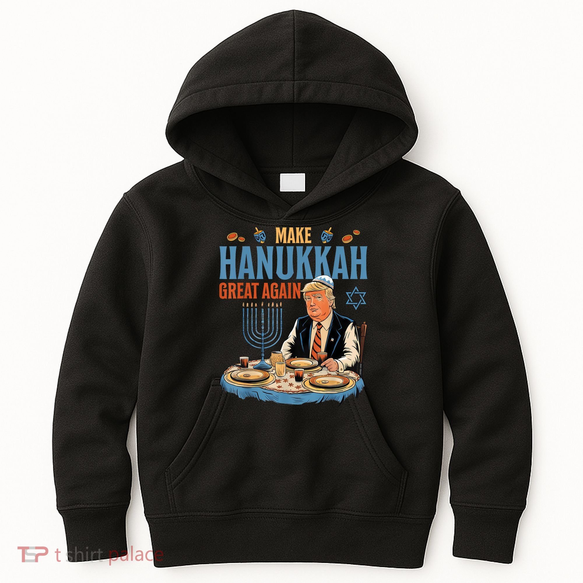 Jewish Celebrate Hanukkah Great Again President Trump Kids Hoodie