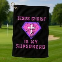 Jesus Christ Is My Superhero Jesus Golf Towel thumb 1