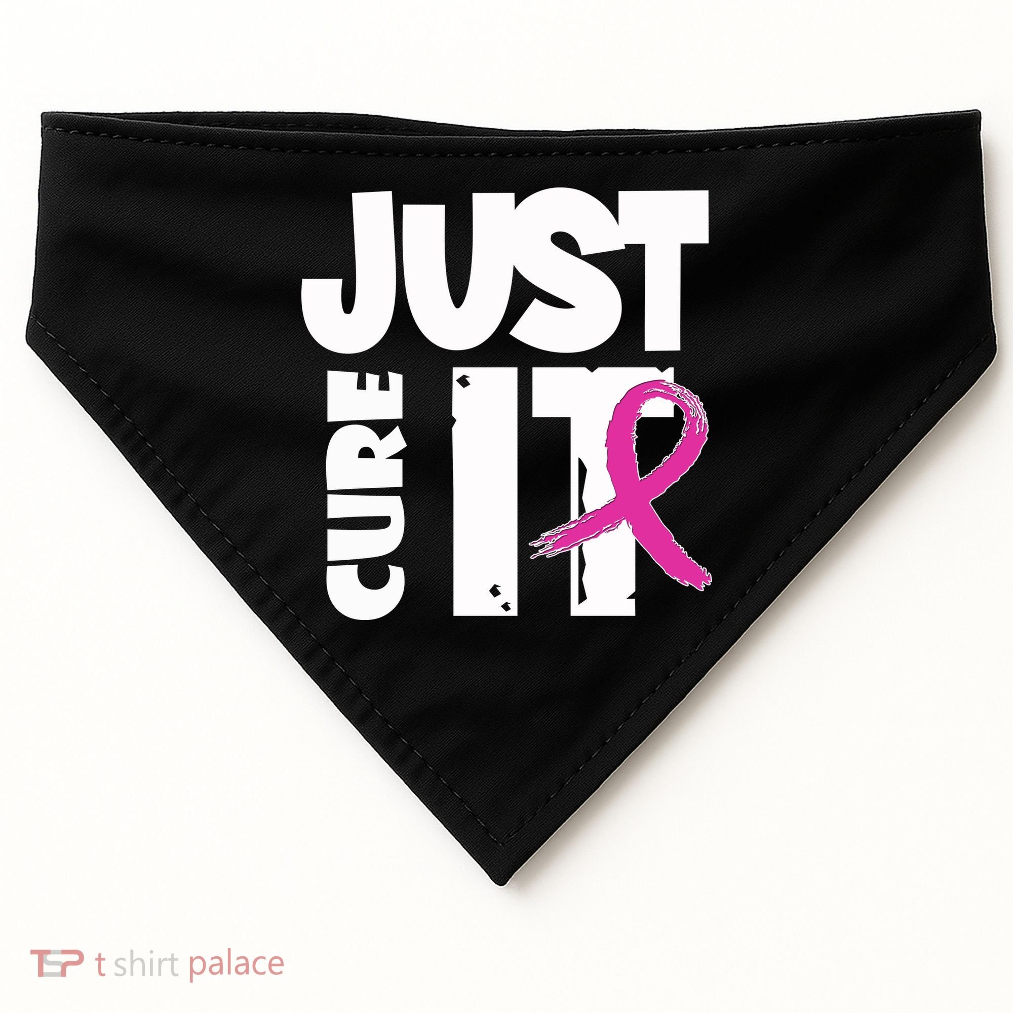 Just Cure It Breast Cancer Ribbon USA-Made Doggie Bandana
