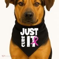 Just Cure It Breast Cancer Ribbon USA-Made Doggie Bandana thumb 1