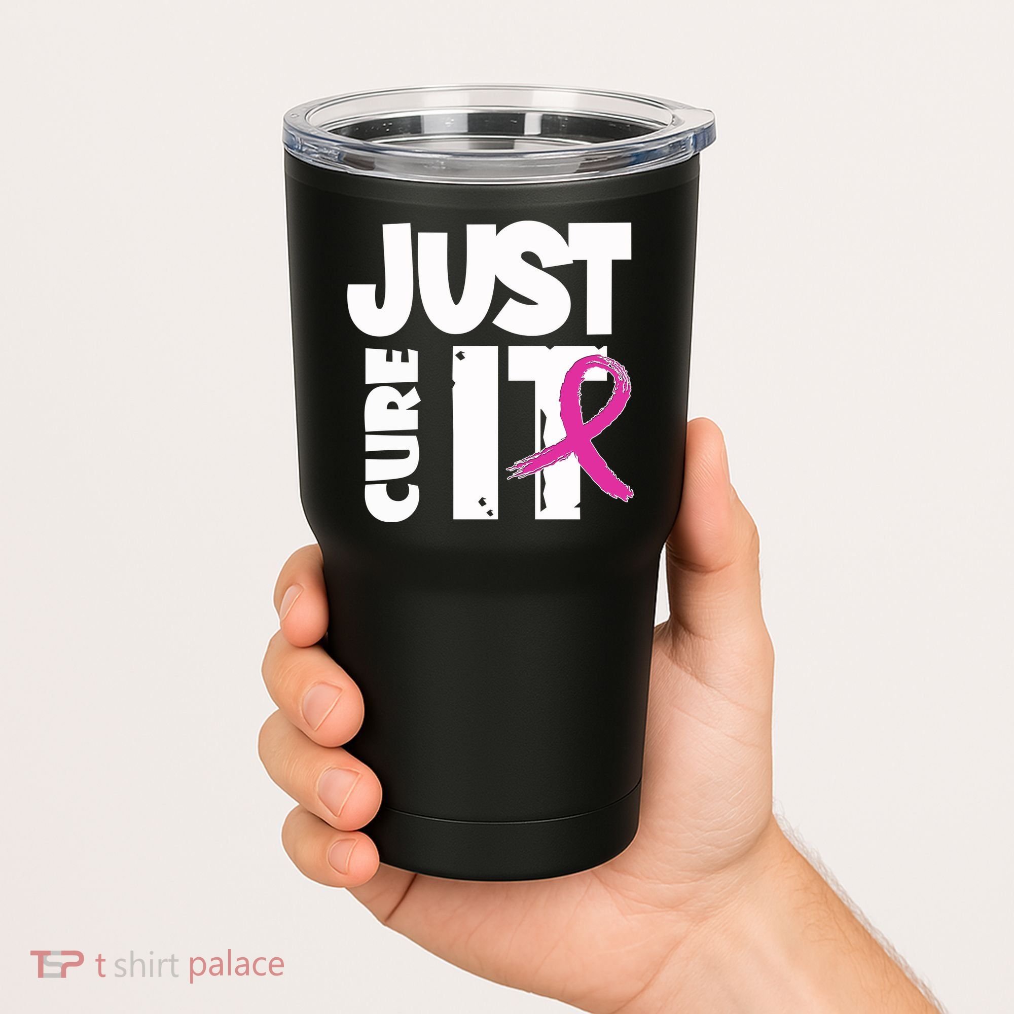 Just Cure It Breast Cancer Ribbon Tumbler