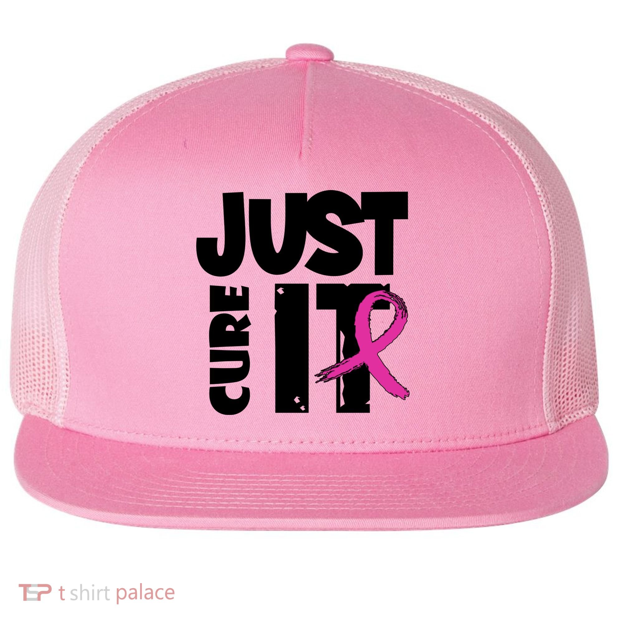 Just Cure It Breast Cancer Ribbon Flat Bill Trucker Hat