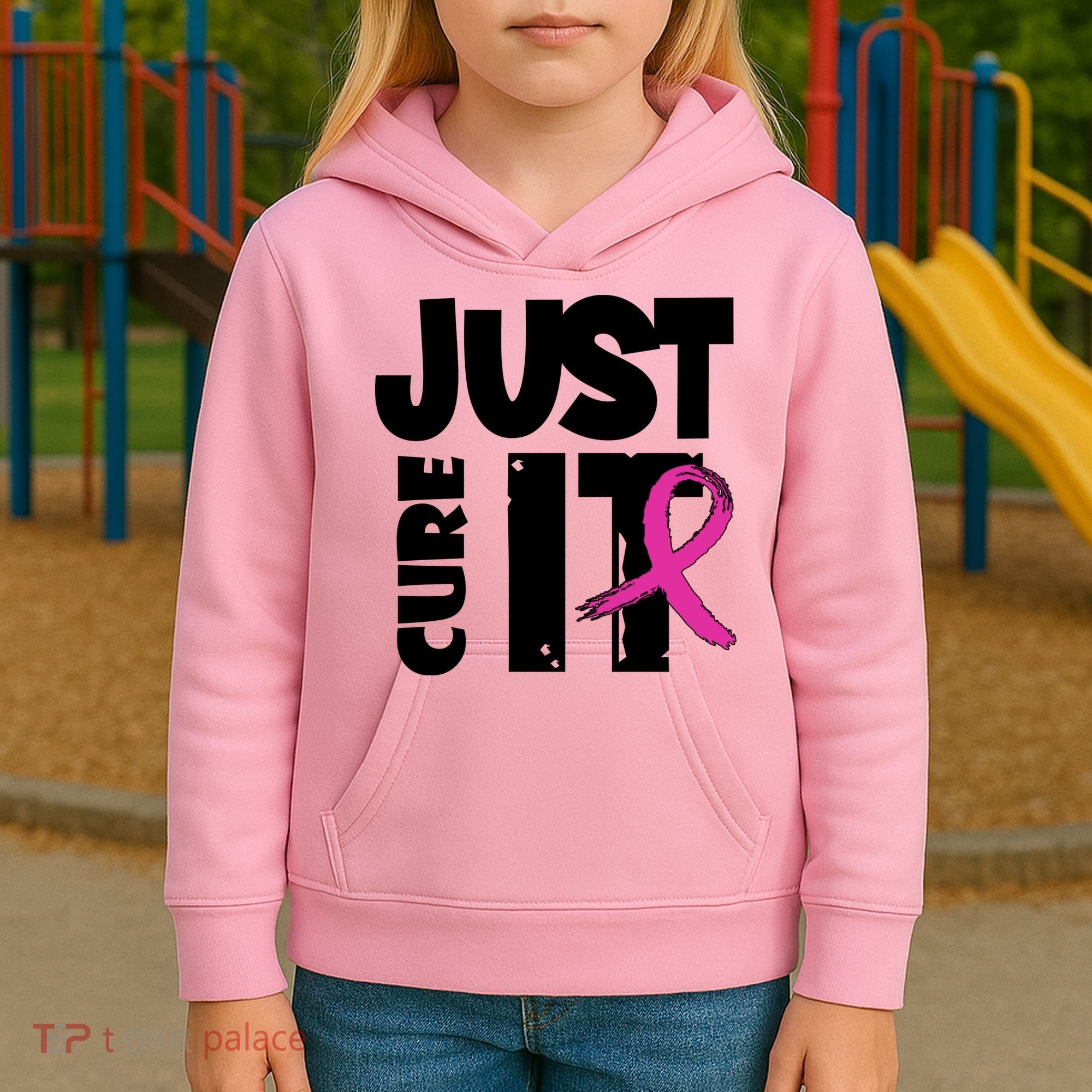 Just Cure It Breast Cancer Ribbon Kids Hoodie