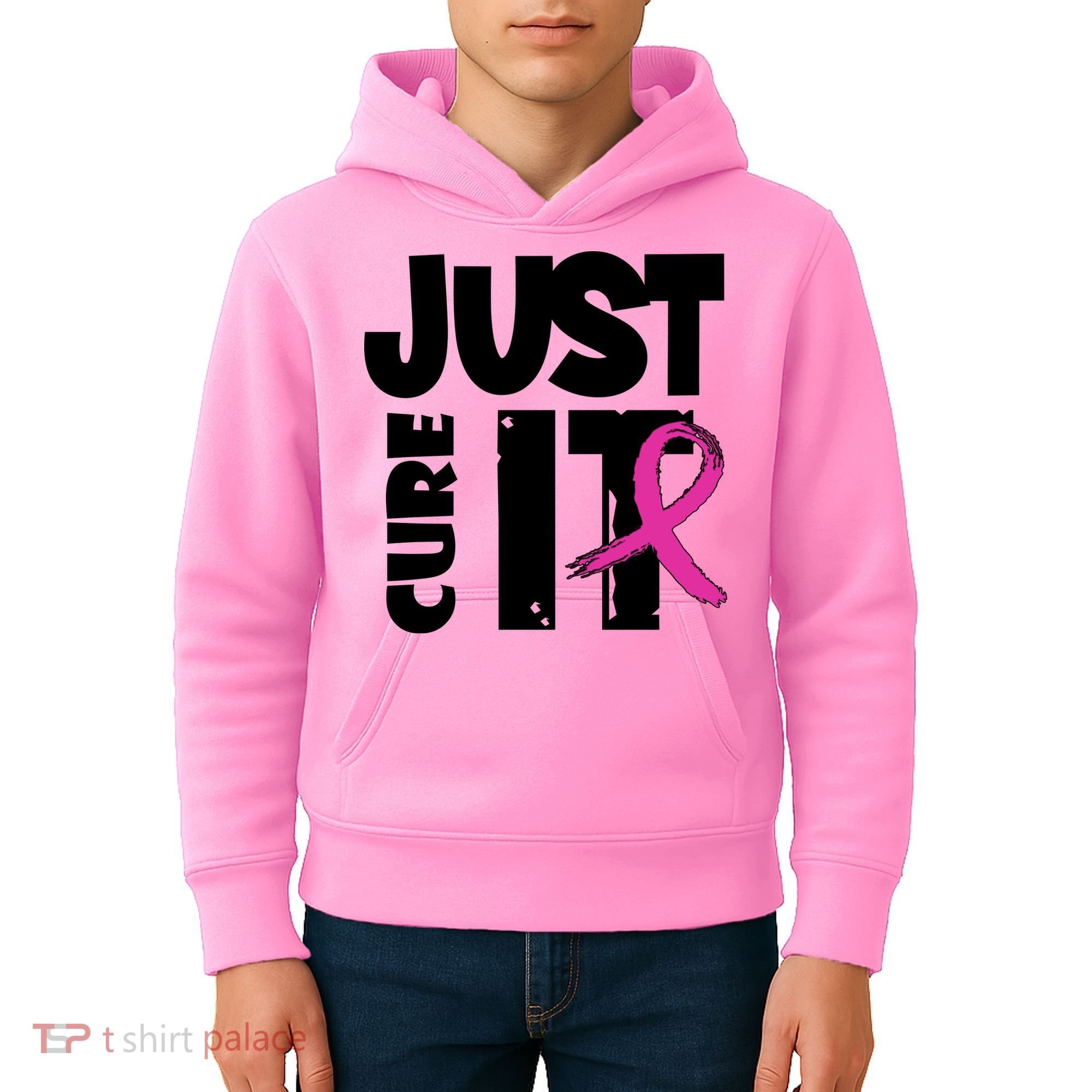 Just Cure It Breast Cancer Ribbon Kids Hoodie