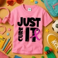 Just Cure It Breast Cancer Ribbon Kids T-Shirt thumb 3