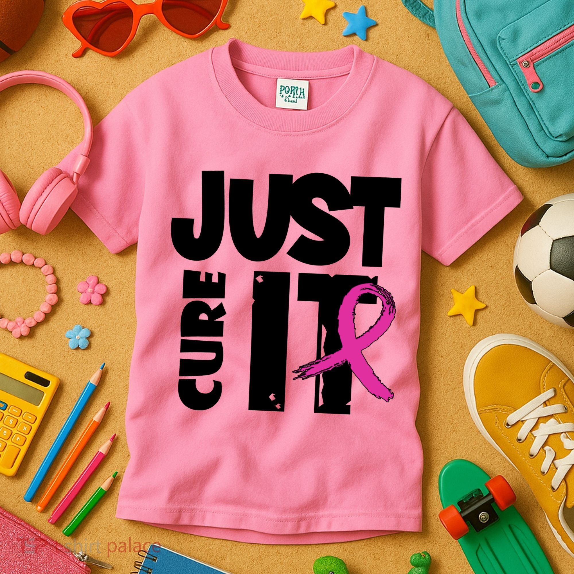 Just Cure It Breast Cancer Ribbon Kids T-Shirt