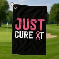 Just Cure It Ribbon Breast Cancer Awareness Funny Gift Golf Towel thumb 1