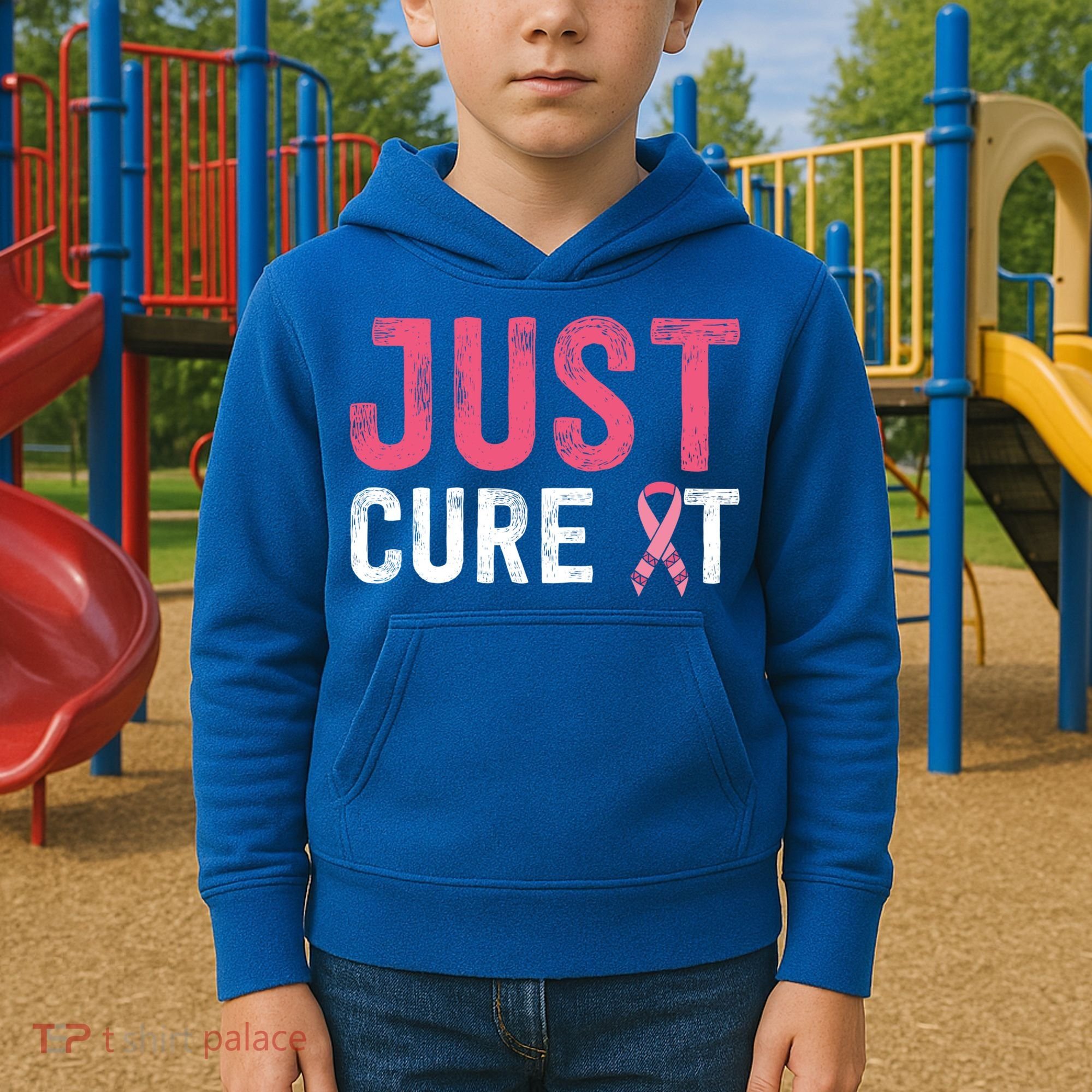 Just Cure It Ribbon Breast Cancer Awareness Funny Gift Kids Hoodie