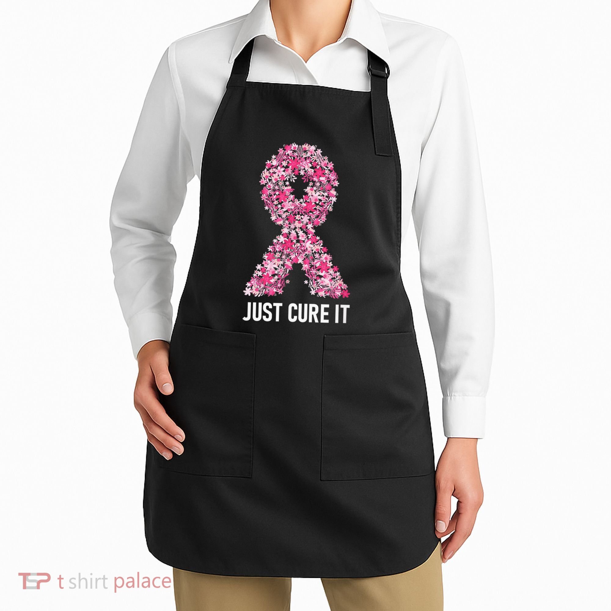 Just Cure It Pink Ribbon Breast Cancer Awareness Apron