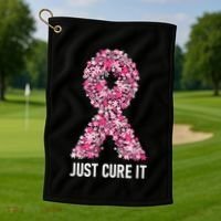 Just Cure It Pink Ribbon Breast Cancer Awareness Golf Towel thumb 1