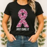 Just Cure It Pink Ribbon Breast Cancer Awareness Women's T-Shirt thumb 2
