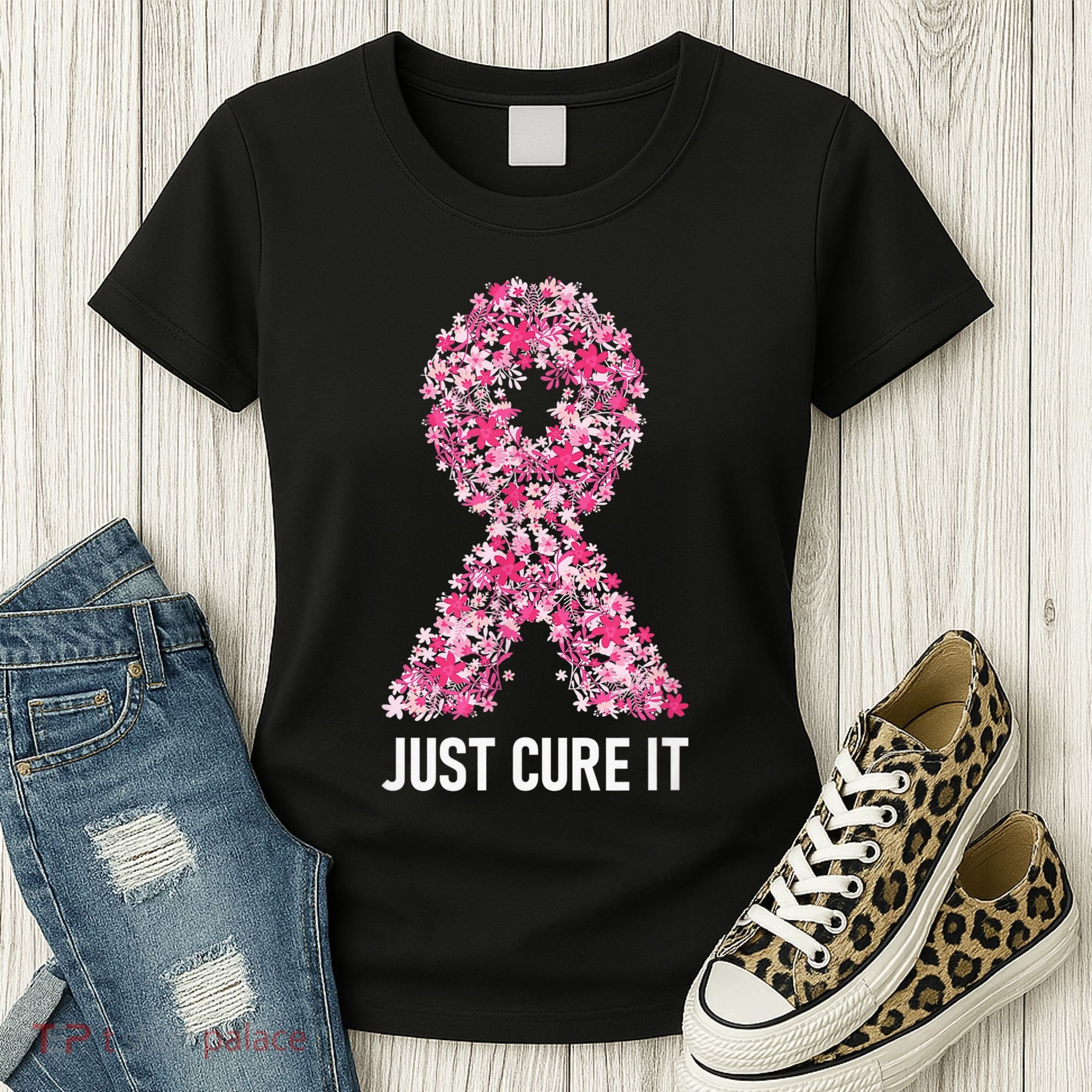 Just Cure It Pink Ribbon Breast Cancer Awareness Women's T-Shirt