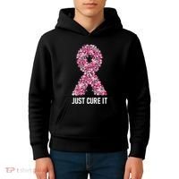 Just Cure It Pink Ribbon Breast Cancer Awareness Kids Hoodie thumb 4