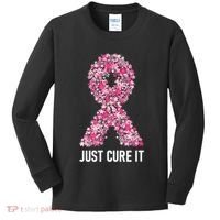 Just Cure It Pink Ribbon Breast Cancer Awareness Kids Long Sleeve Shirt thumb 0
