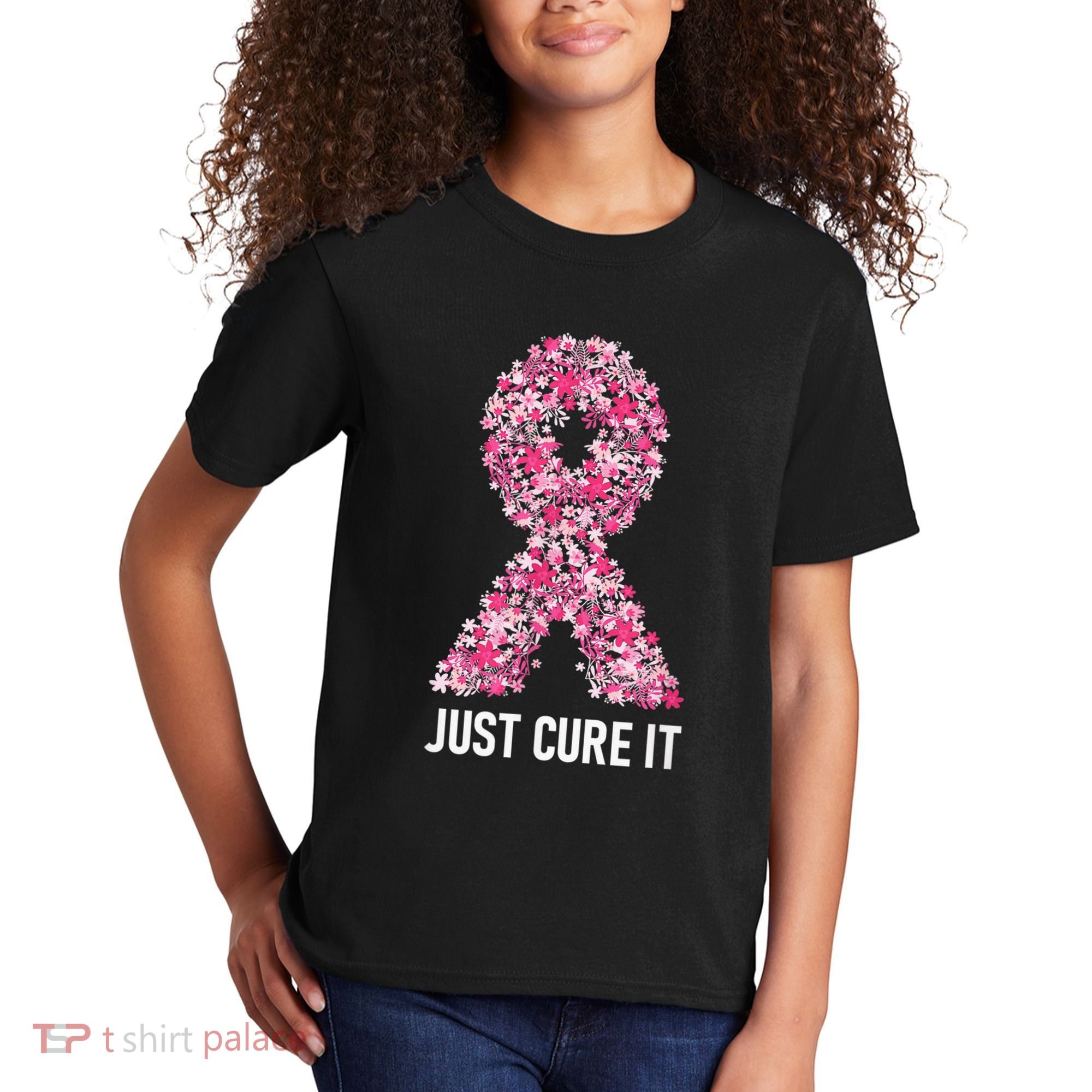 Just Cure It Pink Ribbon Breast Cancer Awareness Kids T-Shirt
