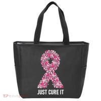 Just Cure It Pink Ribbon Breast Cancer Awareness Tote Bag thumb 0