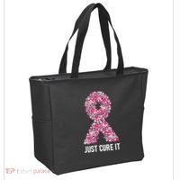 Just Cure It Pink Ribbon Breast Cancer Awareness Tote Bag thumb 2