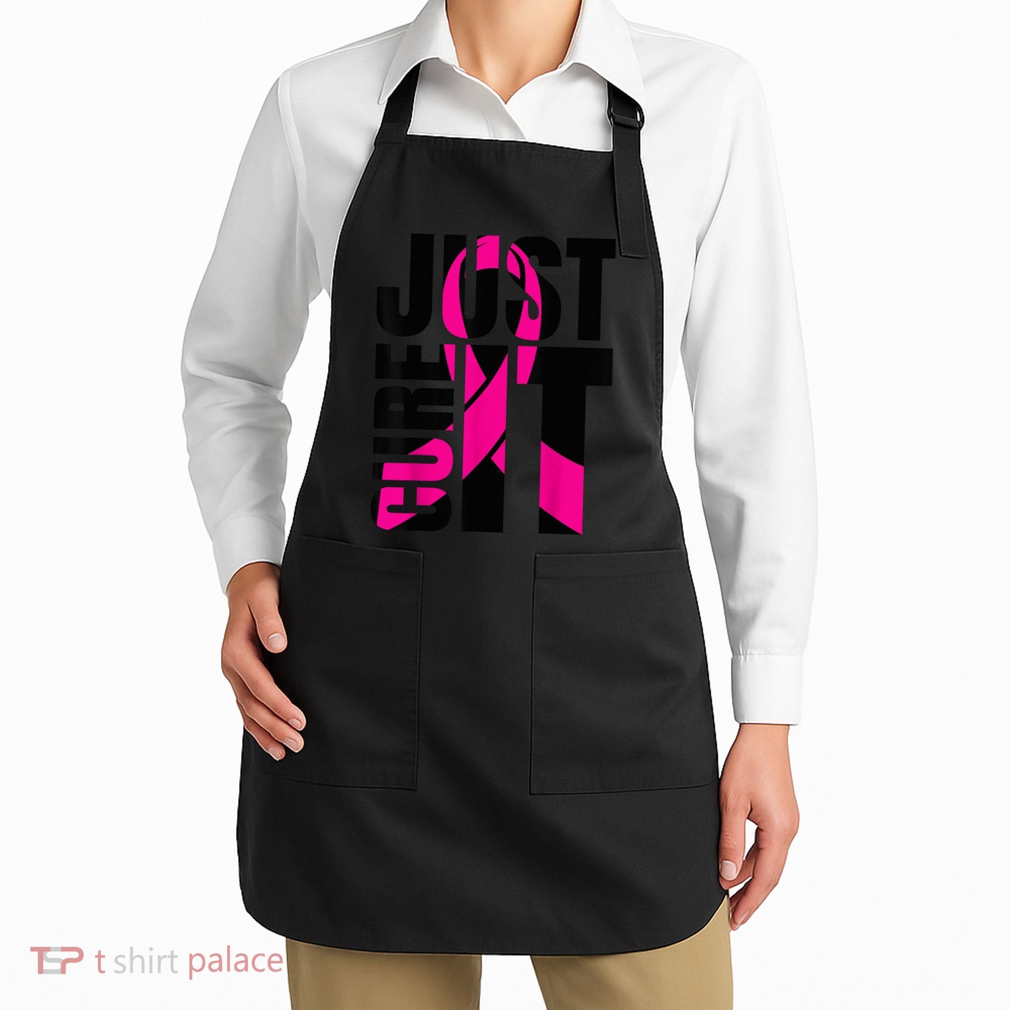 Just Cure It Breast Cancer Awareness Shirts Ribbon Shirt Apron
