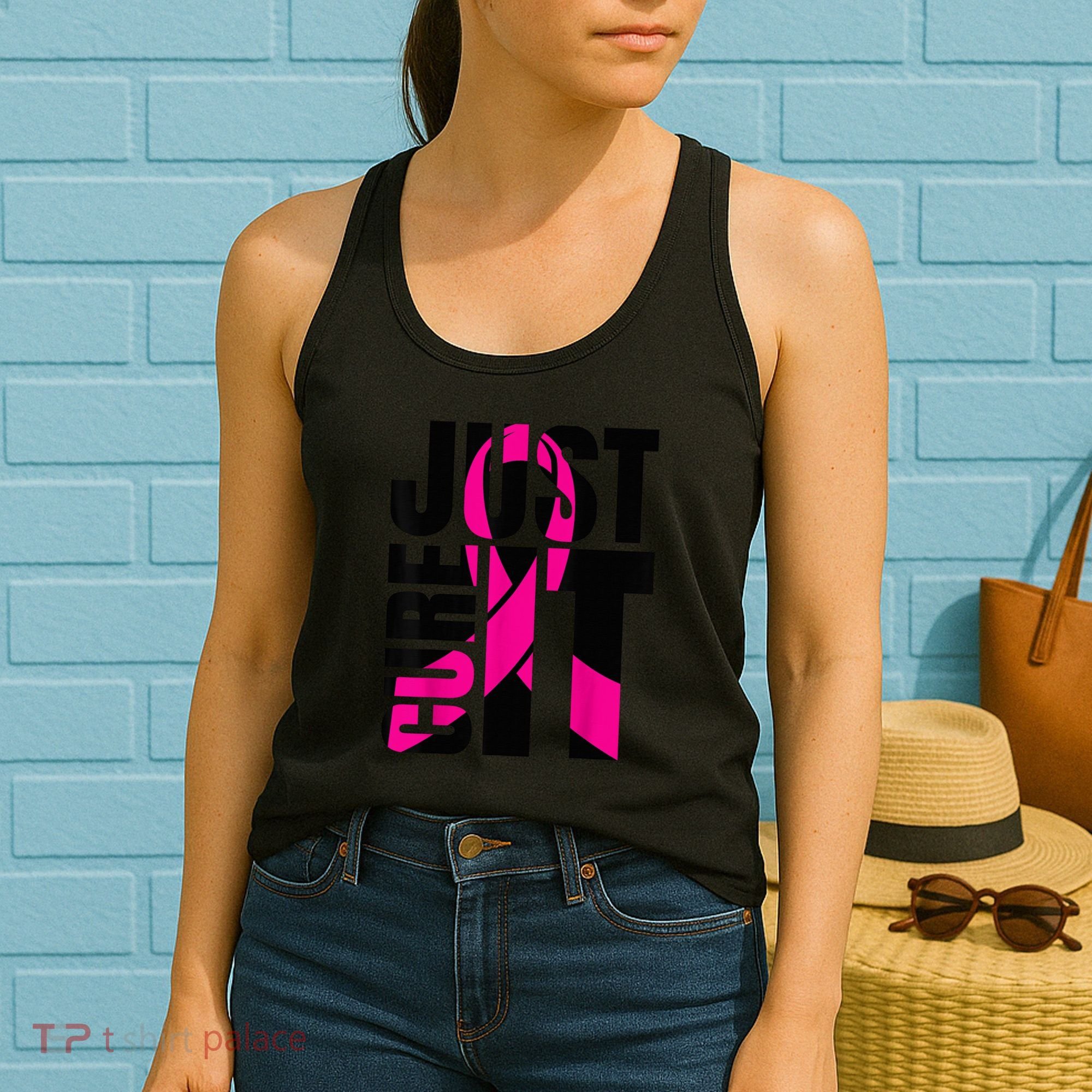 Just Cure It Breast Cancer Awareness Shirts Ribbon Shirt Women's Tank Top