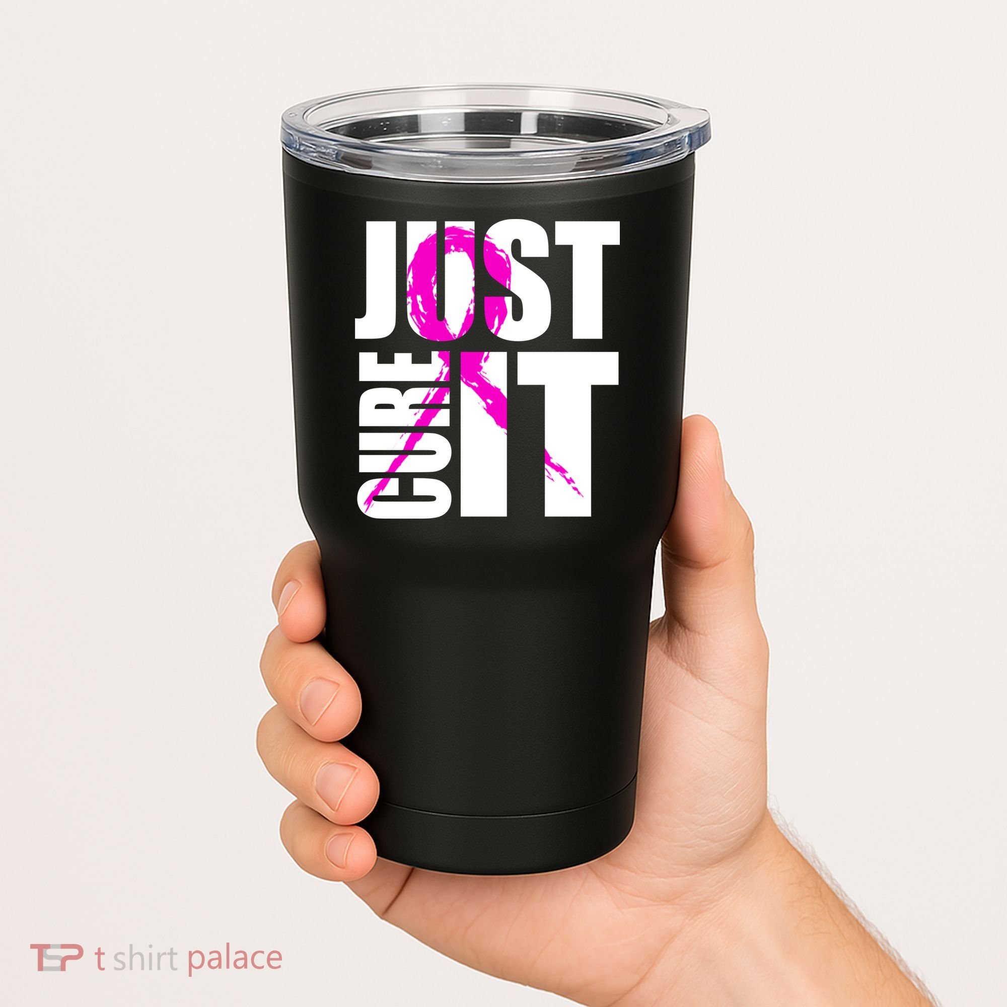Just Cure It Breast Cancer Awareness Pink Ribbon Tumbler