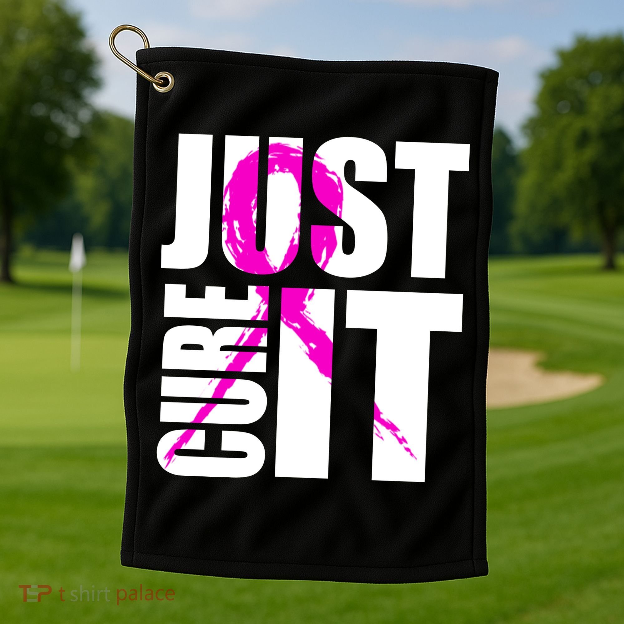 Just Cure It Breast Cancer Awareness Pink Ribbon Golf Towel