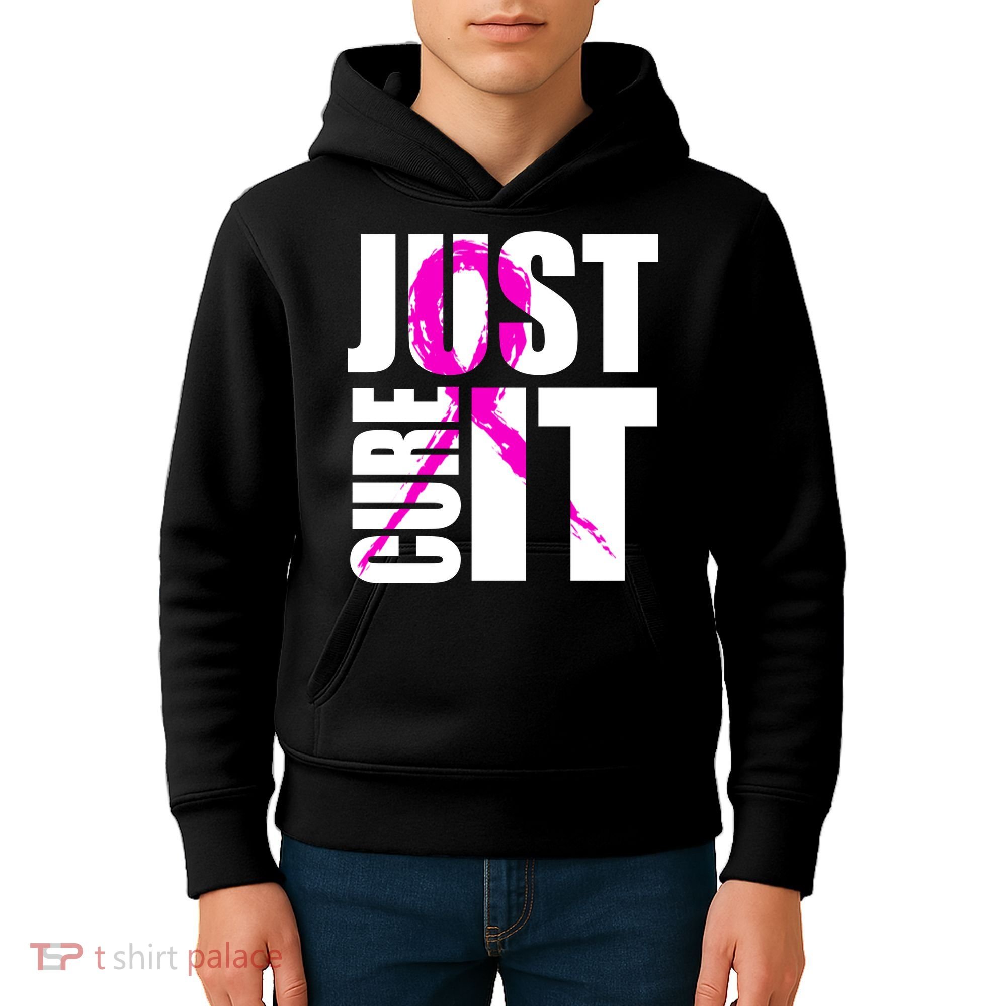Just Cure It Breast Cancer Awareness Pink Ribbon Kids Hoodie
