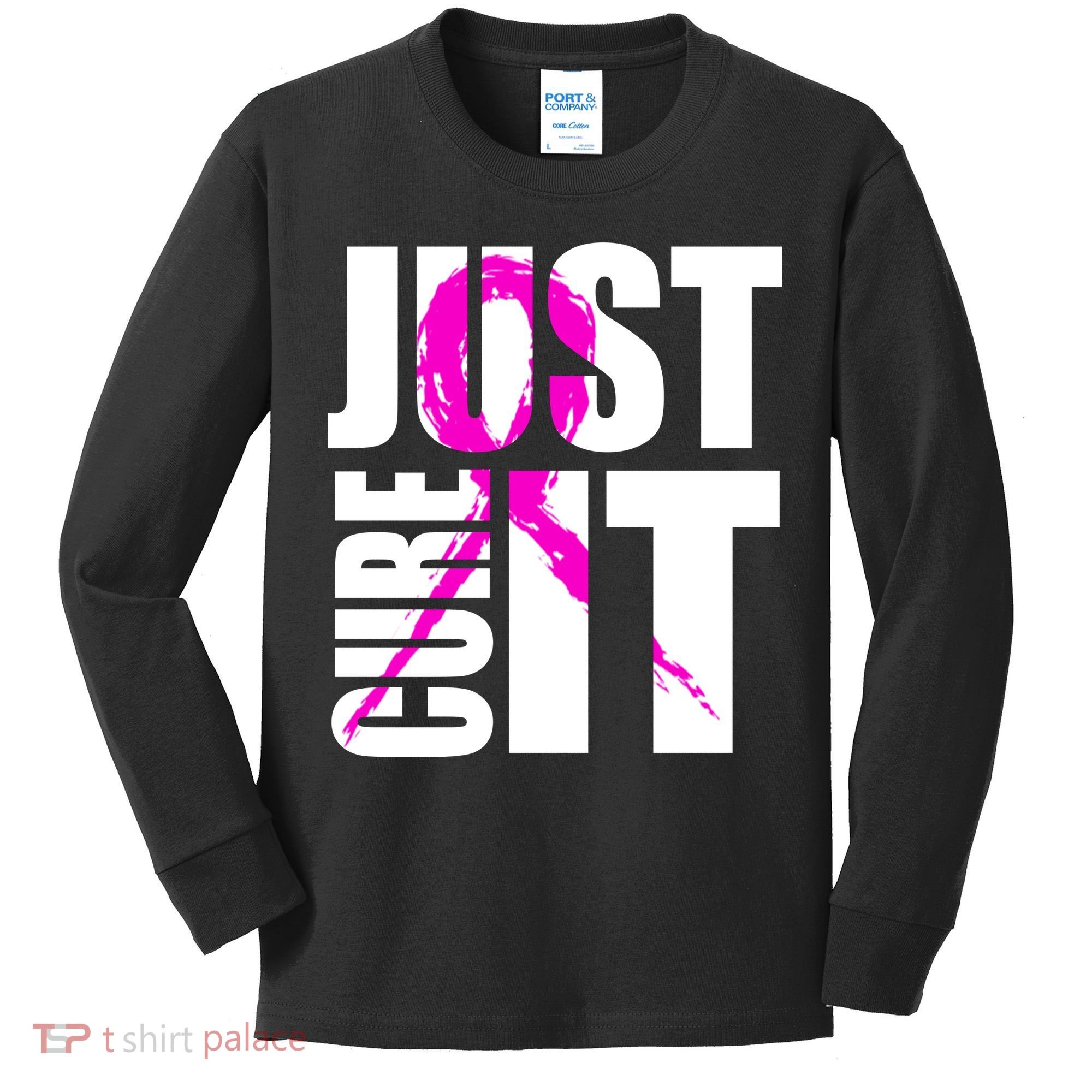 Just Cure It Breast Cancer Awareness Pink Ribbon Kids Long Sleeve Shirt