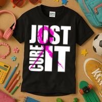 Just Cure It Breast Cancer Awareness Pink Ribbon Kids T-Shirt thumb 3
