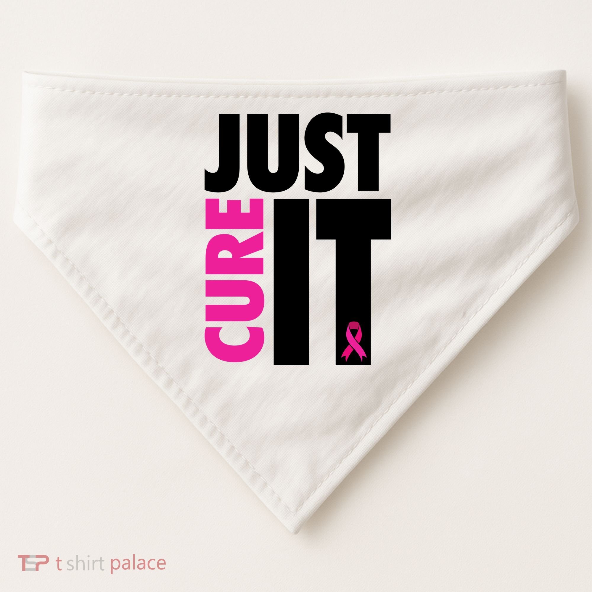 Just Cure It Breast Cancer Awareness Ribbon USA-Made Doggie Bandana