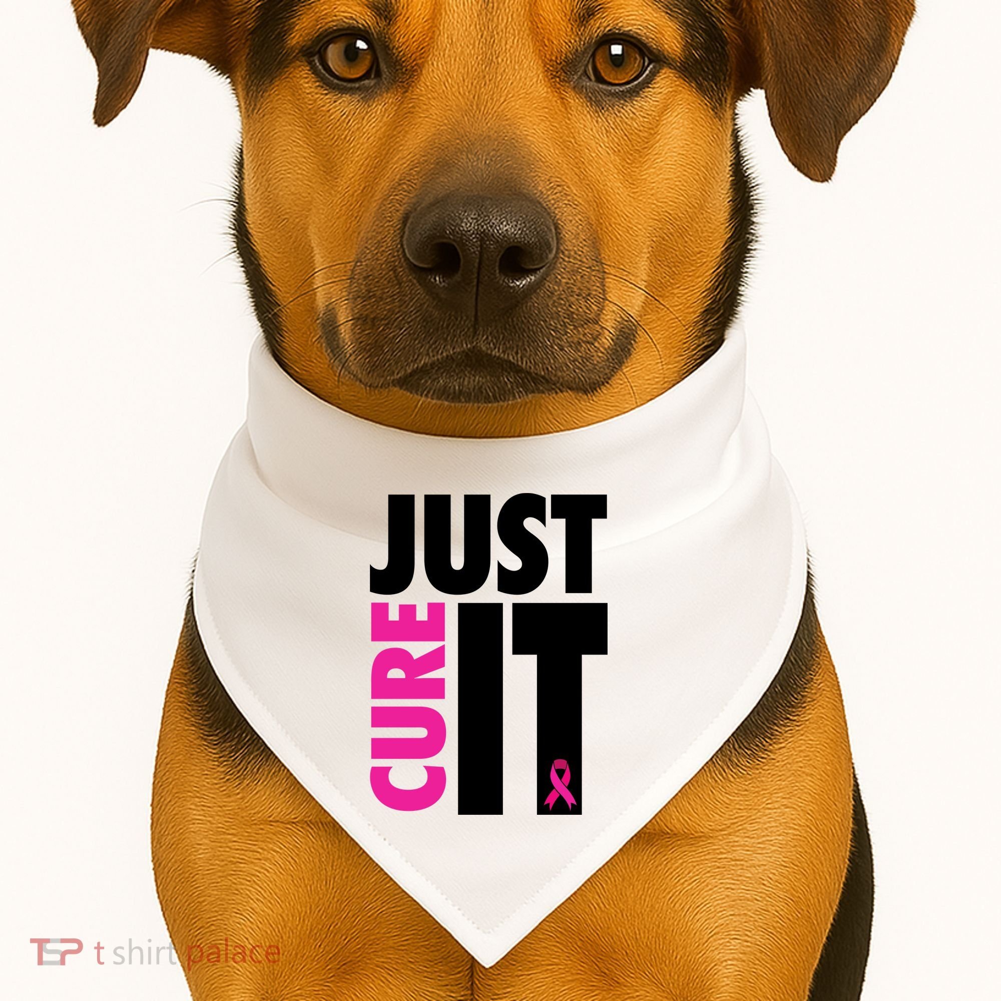 Just Cure It Breast Cancer Awareness Ribbon USA-Made Doggie Bandana