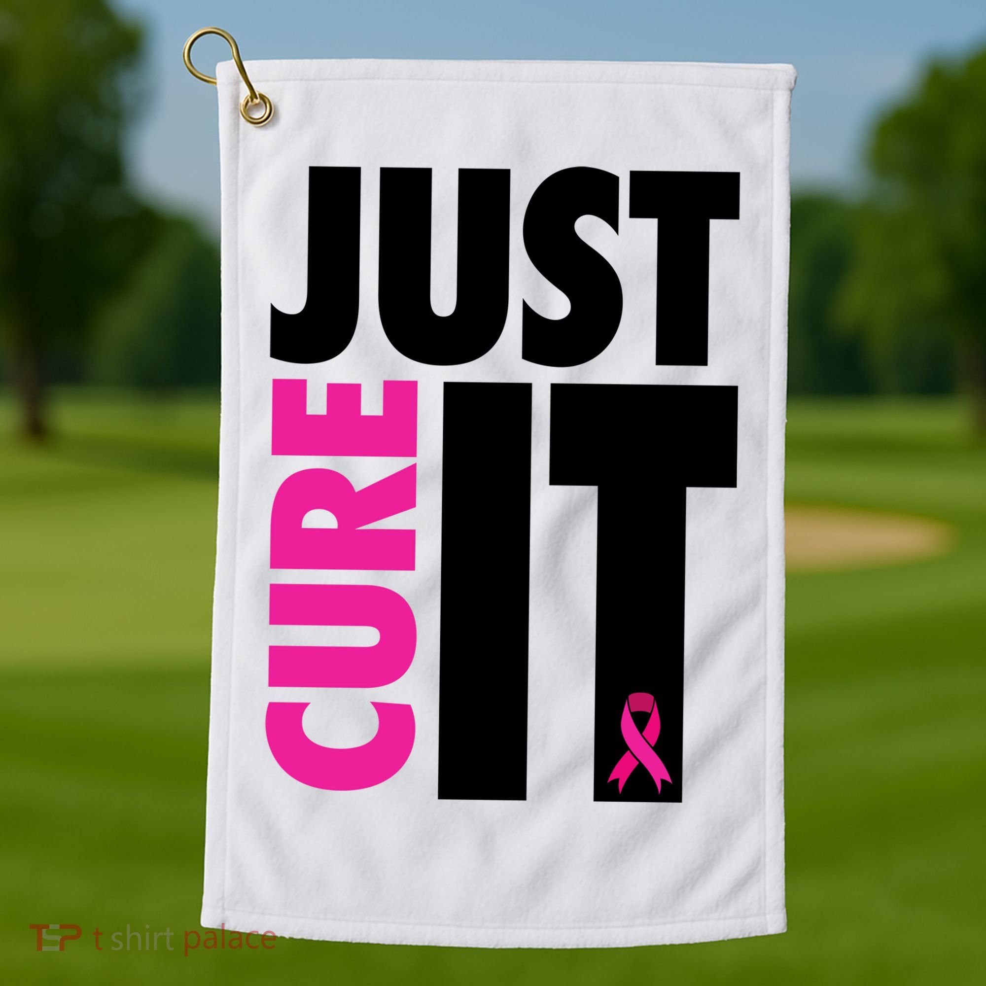 Just Cure It Breast Cancer Awareness Ribbon Golf Towel