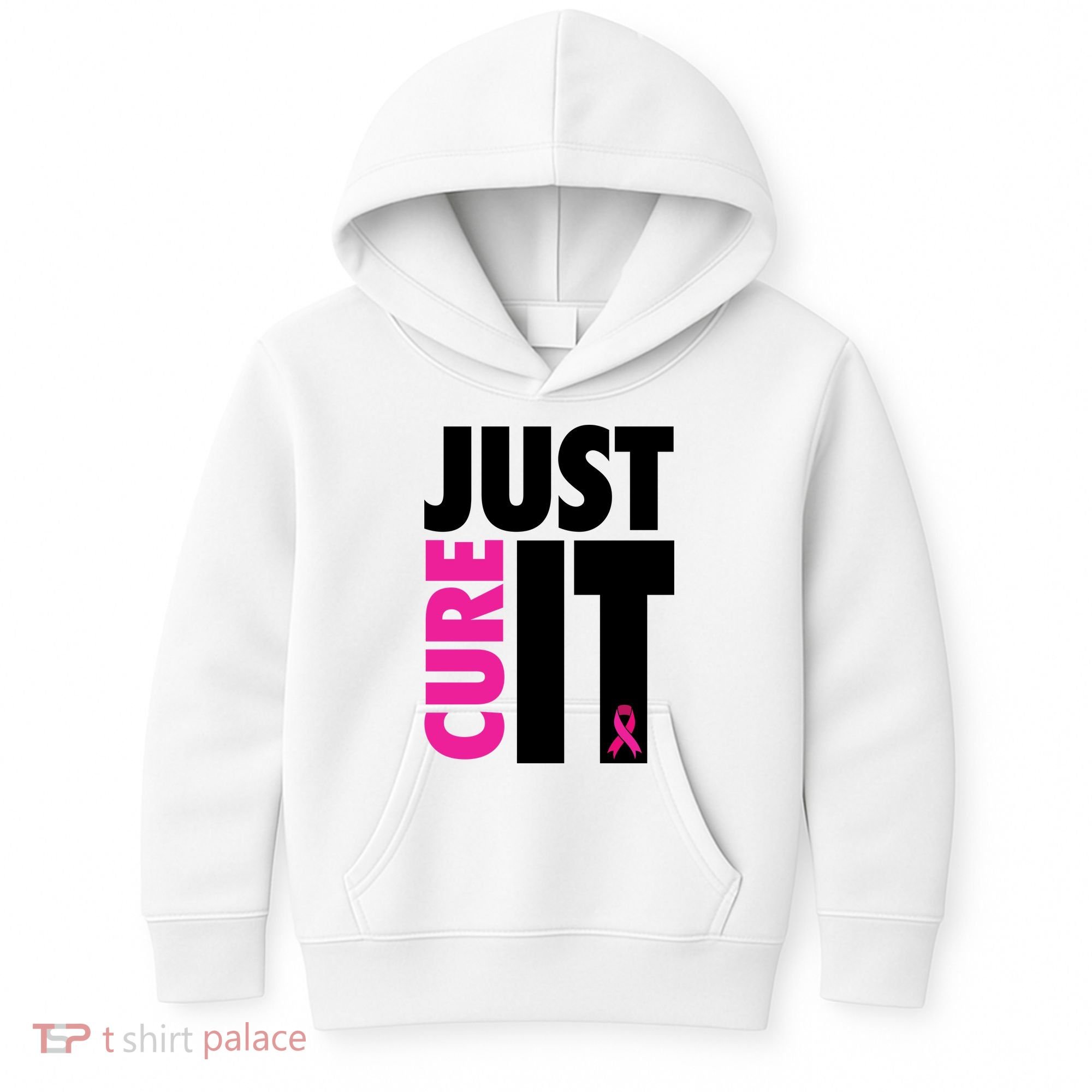 Just Cure It Breast Cancer Awareness Ribbon Kids Hoodie