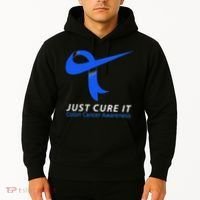 Just Cure It Blue Ribbon Warrior Colon Cancer Awareness Hoodie thumb 2