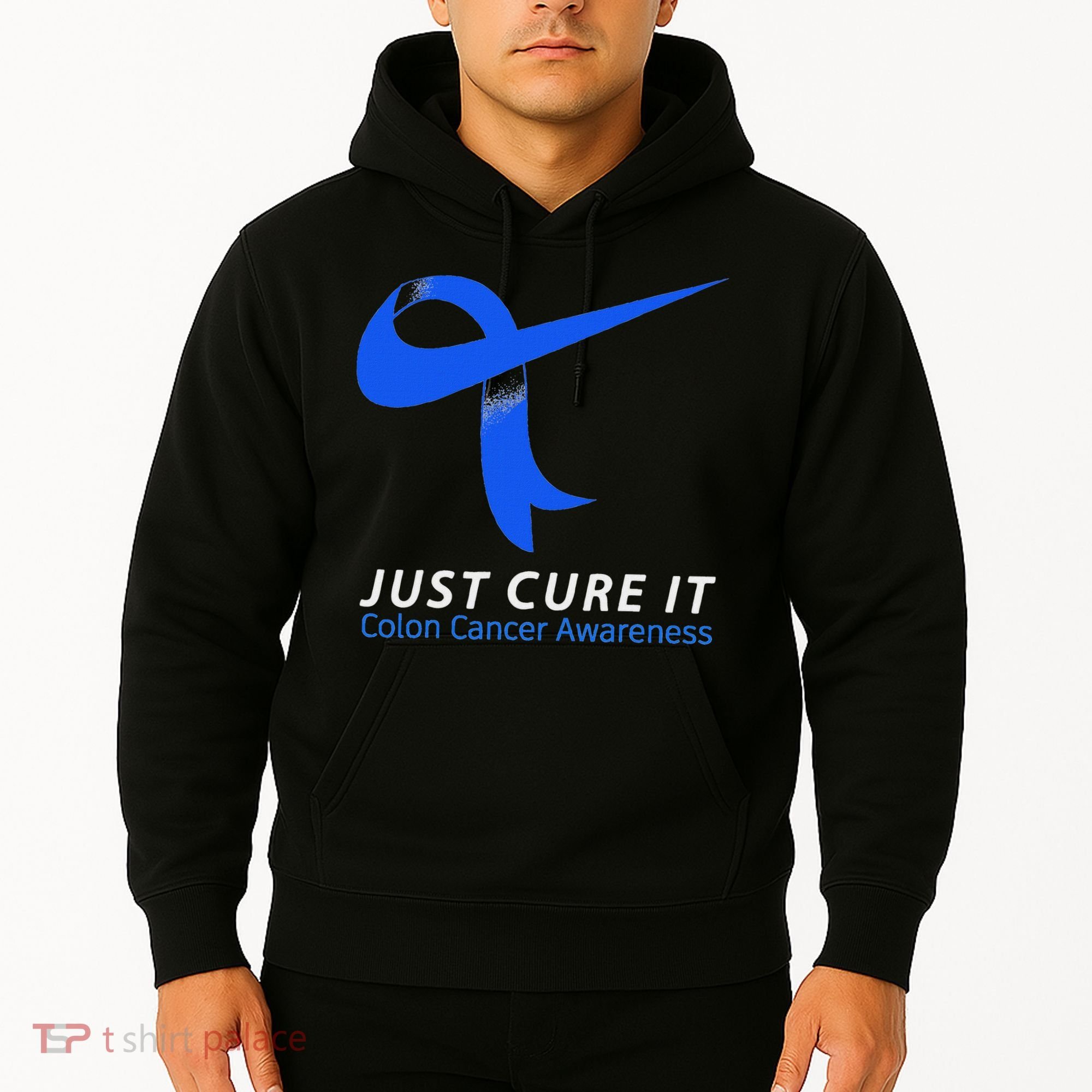 Just Cure It Blue Ribbon Warrior Colon Cancer Awareness Hoodie