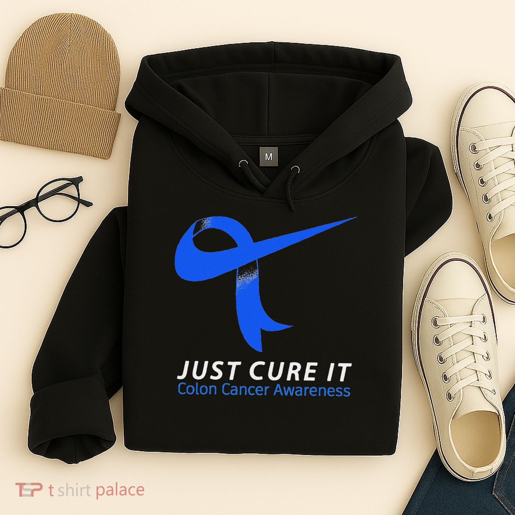 Just Cure It Blue Ribbon Warrior Colon Cancer Awareness Hoodie
