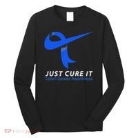 Just Cure It Blue Ribbon Warrior Colon Cancer Awareness Long Sleeve Shirt thumb 0