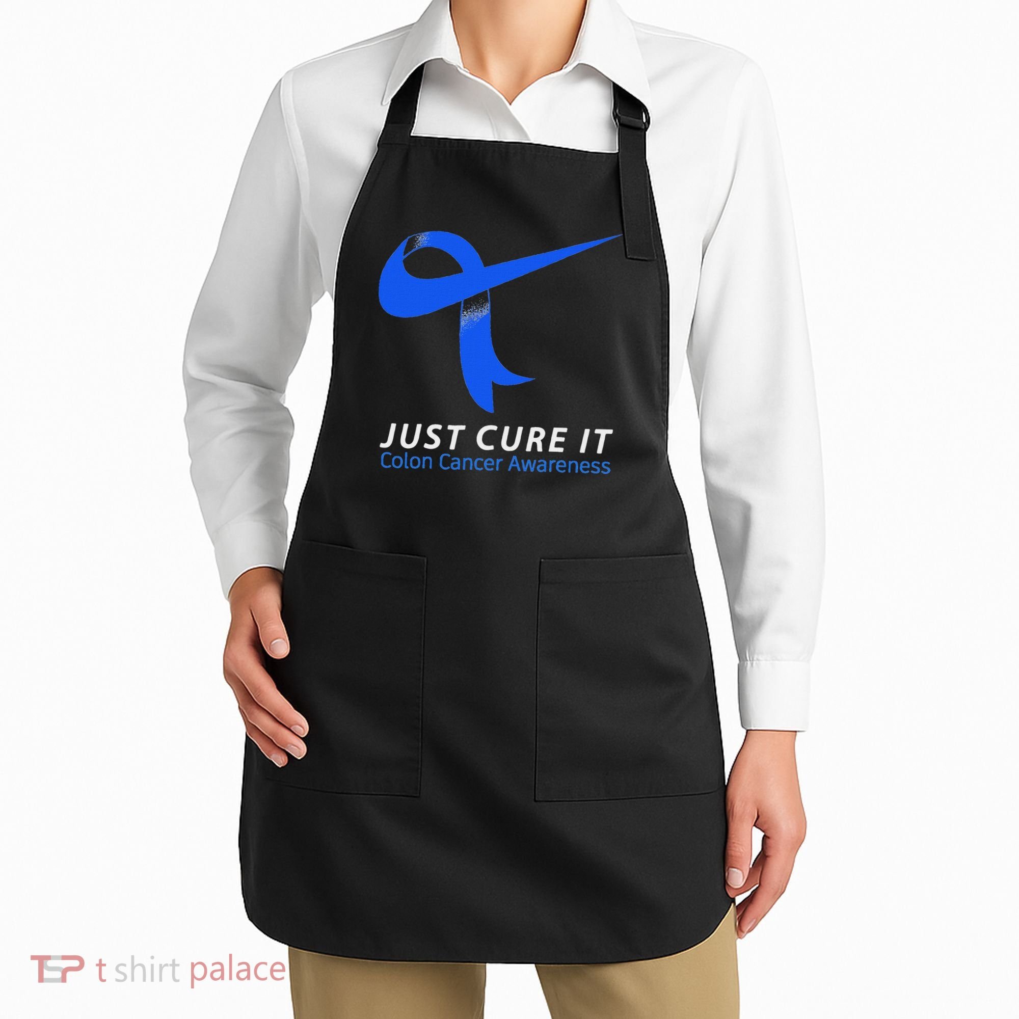 Just Cure It Blue Ribbon Warrior Colon Cancer Awareness Apron