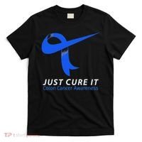 Just Cure It Blue Ribbon Warrior Colon Cancer Awareness T-Shirt thumb 0