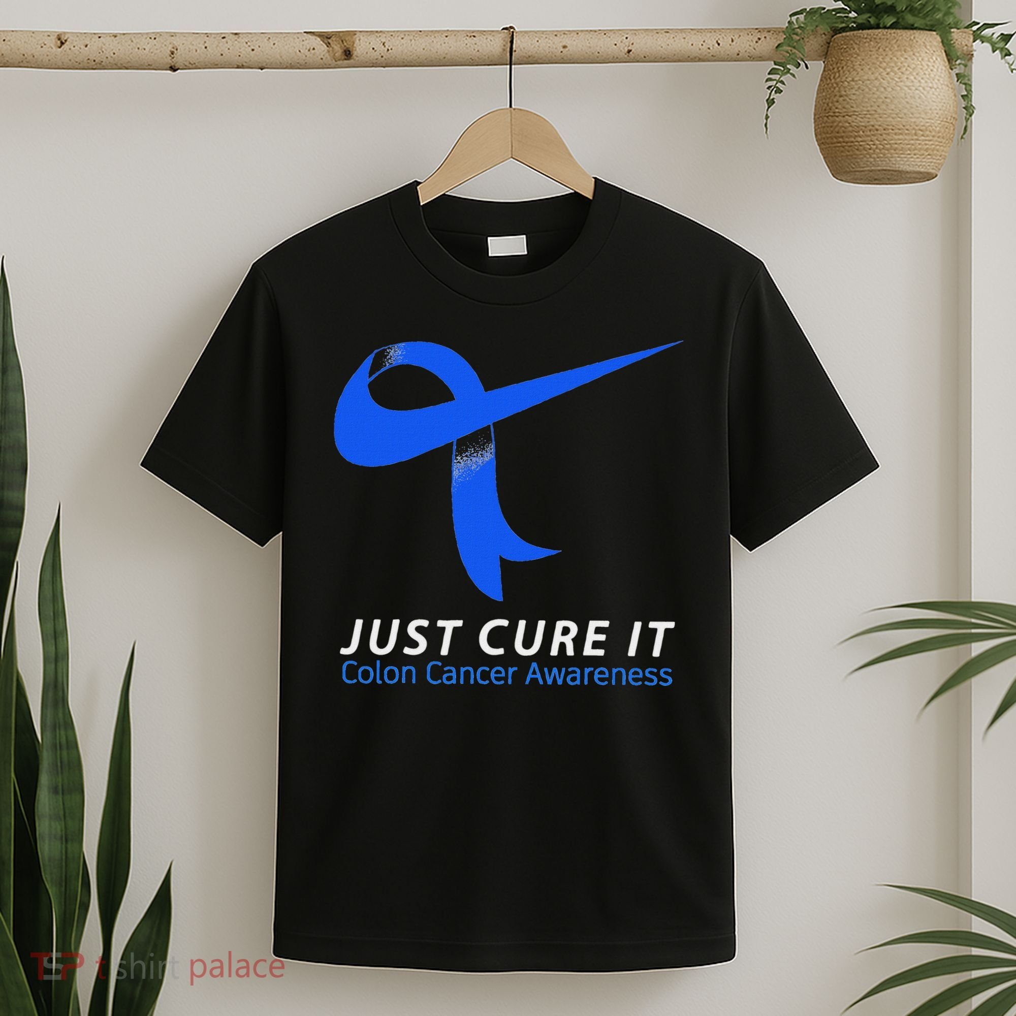 Just Cure It Blue Ribbon Warrior Colon Cancer Awareness T-Shirt