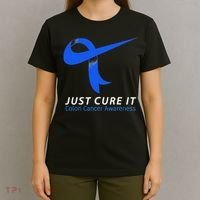 Just Cure It Blue Ribbon Warrior Colon Cancer Awareness T-Shirt thumb 4