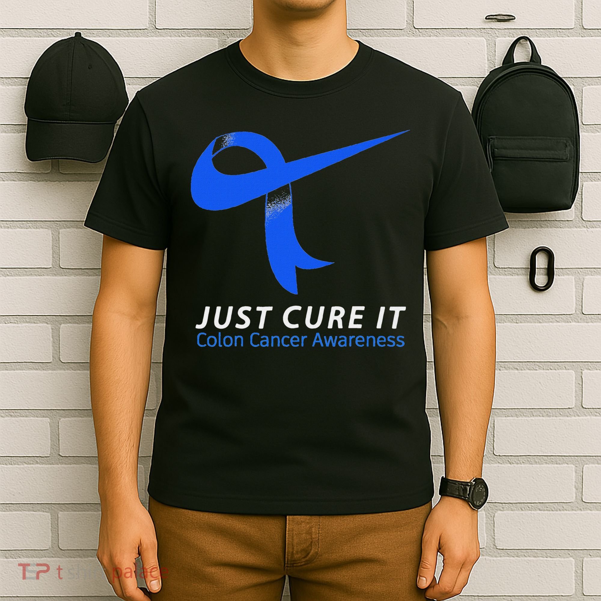 Just Cure It Blue Ribbon Warrior Colon Cancer Awareness T-Shirt