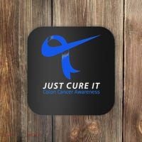 Just Cure It Blue Ribbon Warrior Colon Cancer Awareness Coaster thumb 0